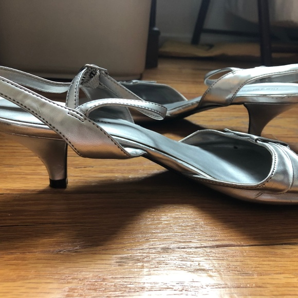 Metallic Silver Kitten Heels - Picture 2 of 3